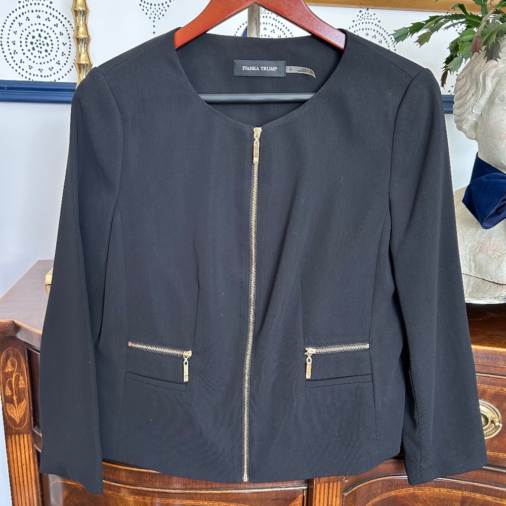 Ivanka Trump Black Suit Jacket with  Gold Zippers Size 8